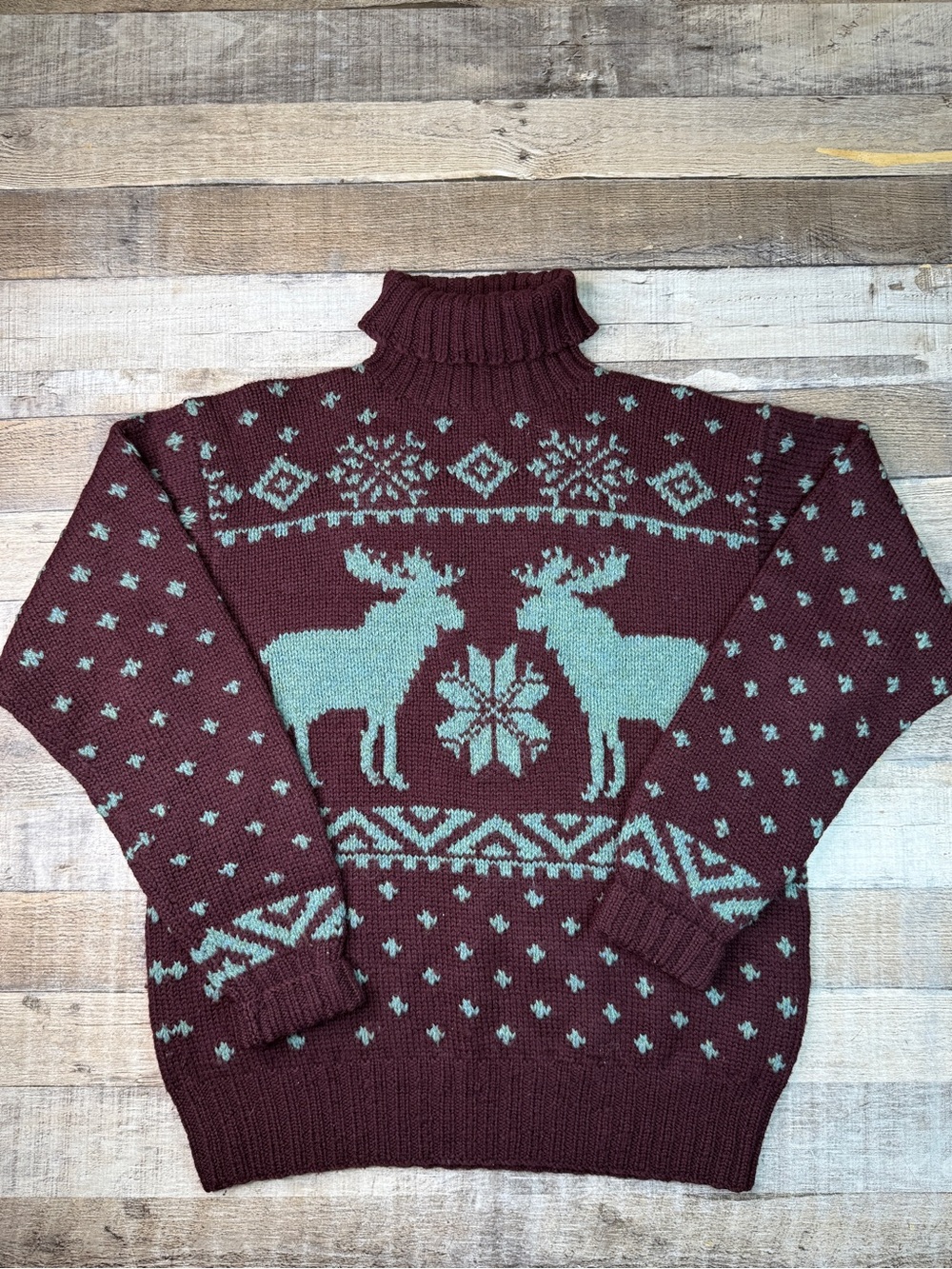 Polo Ralph Lauren Hand Knit Mens L Wool Fair Isle Turtleneck Sweater Moose